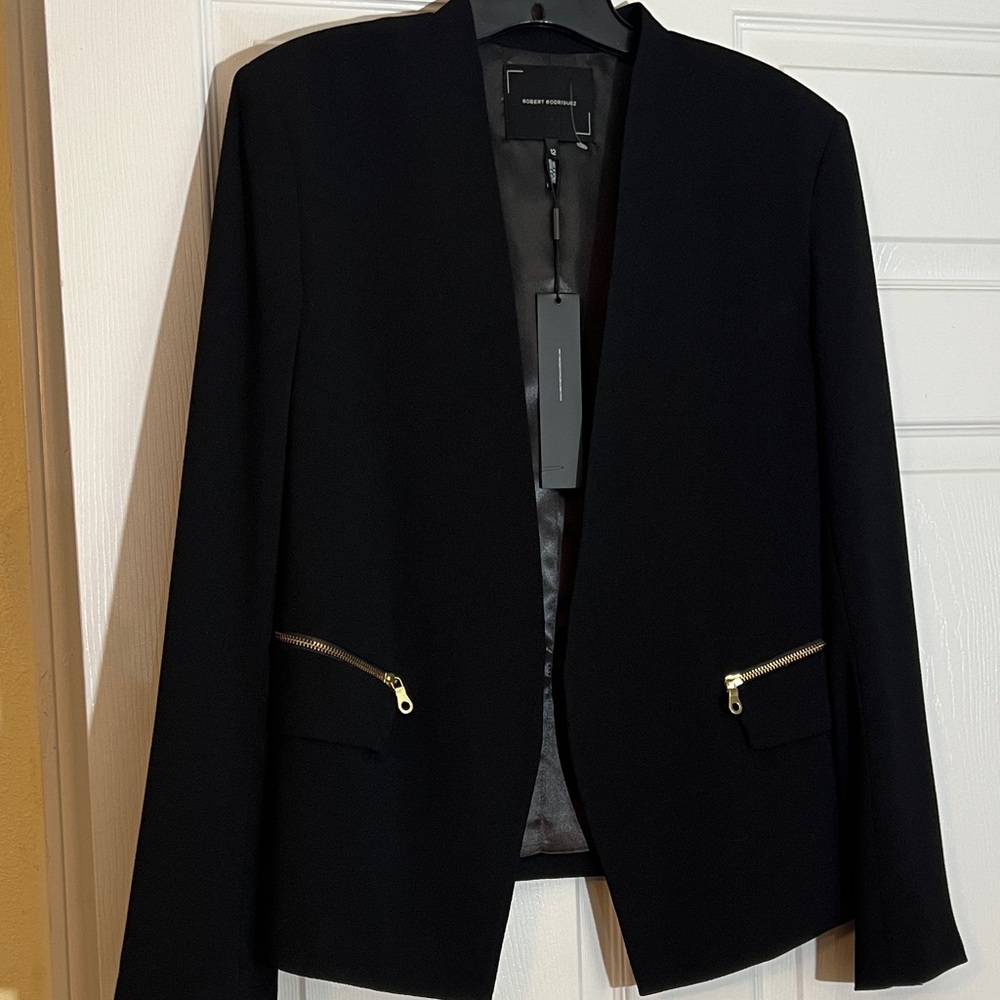 Robert Rodriguez Black Open-Front Blazer with Gold Zippers NWT Size 12